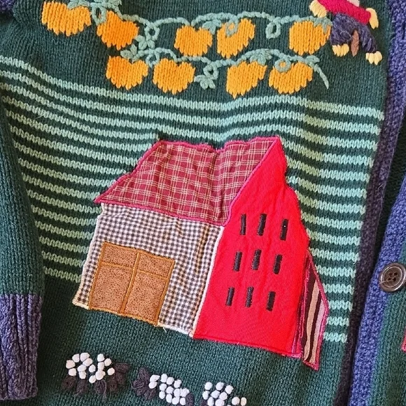 Northern Reflections Navy & Forest Green Village Applique Cardigan - Picture 2 of 8